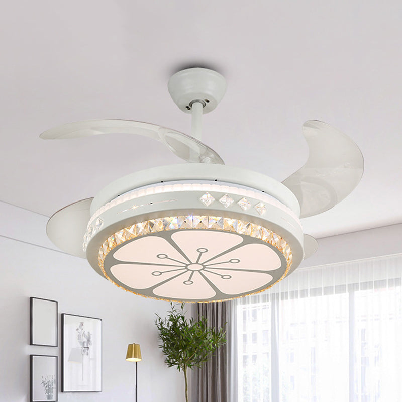 19" Wide Flower Pendant Fan Light Fixture Modern Living Room LED Semi Flush Mount Lighting in White with 4 Blades