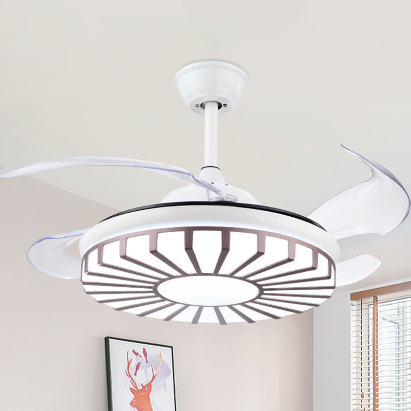 Sputnik Bedroom 4 Blades Hanging Fan Light Metal 19" Wide LED Modern Semi-Flush Mount in Coffee