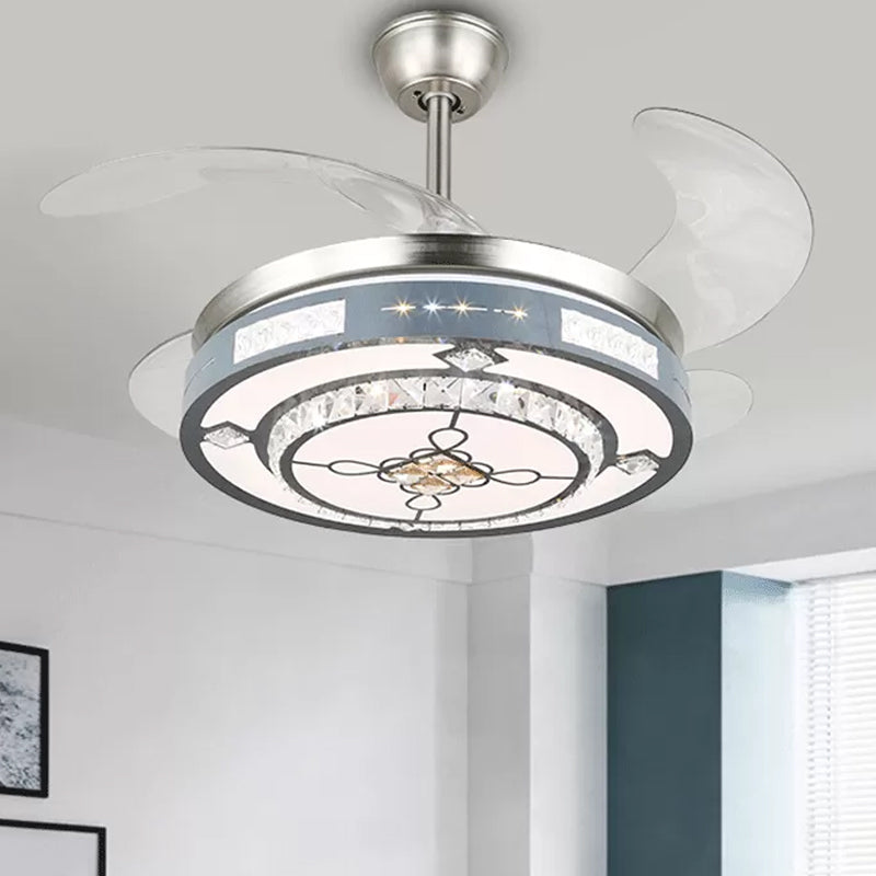 Ronde hangende ventilatorlampbeveiliging Modern Crystal 19 "Wide Led Silver Semi Flush Mount Light, 4 Blades