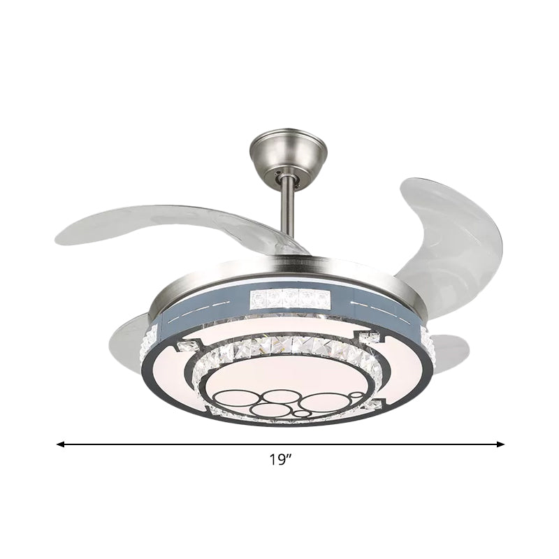 Ronde hangende ventilatorlampbeveiliging Modern Crystal 19 "Wide Led Silver Semi Flush Mount Light, 4 Blades