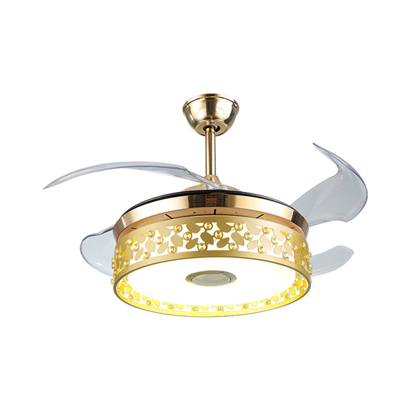 Hollow-out cirkelvormige hanger ventilator licht Noords metaal 19 "brede LED Gold semi-flush lamp armatuur, 4 messen