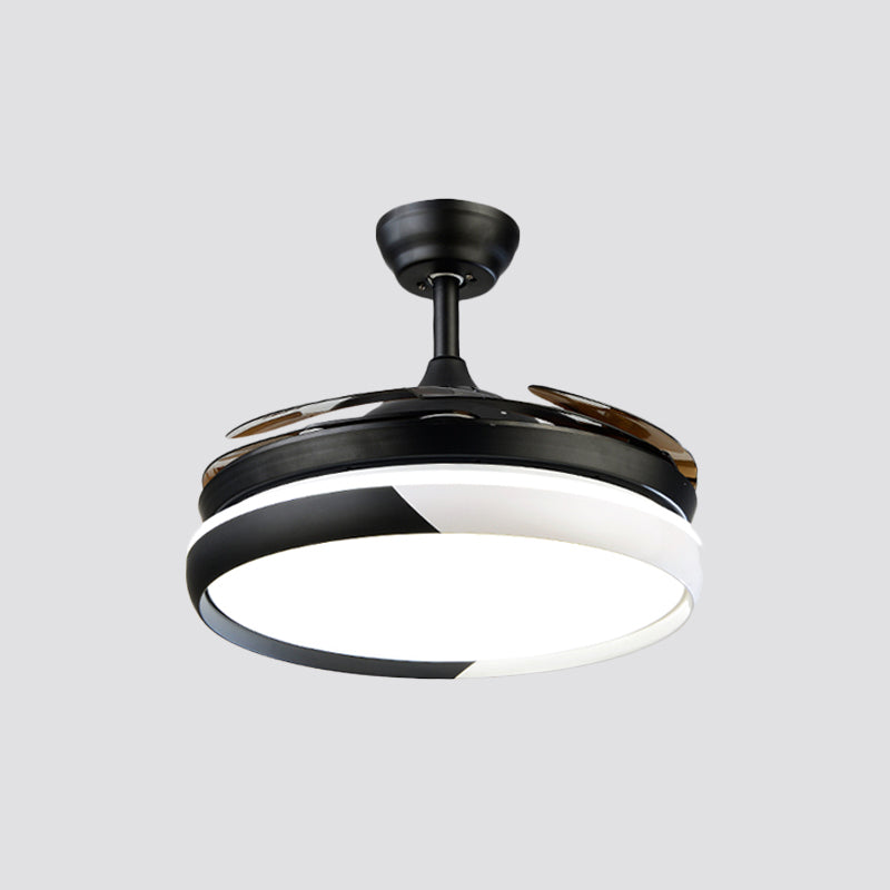 LED Acrylic Semi-Flush Ceiling Light Rustic Black Circle Living Room 5-Blade Pendant Fan Lamp, 52" Wide