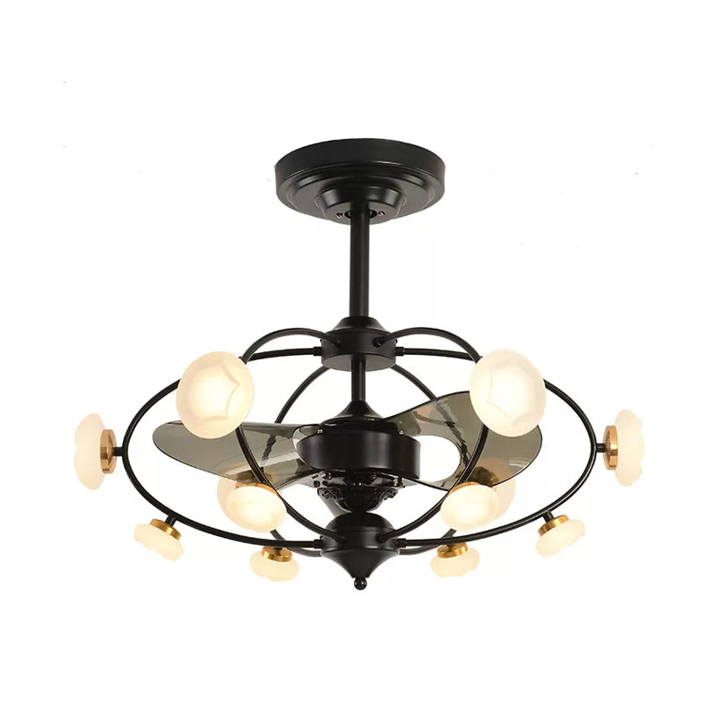 3-Blade Metal Geometry Semi Flush Mount Modernism 26" Wide LED Brown Ceiling Fan Light Fixture