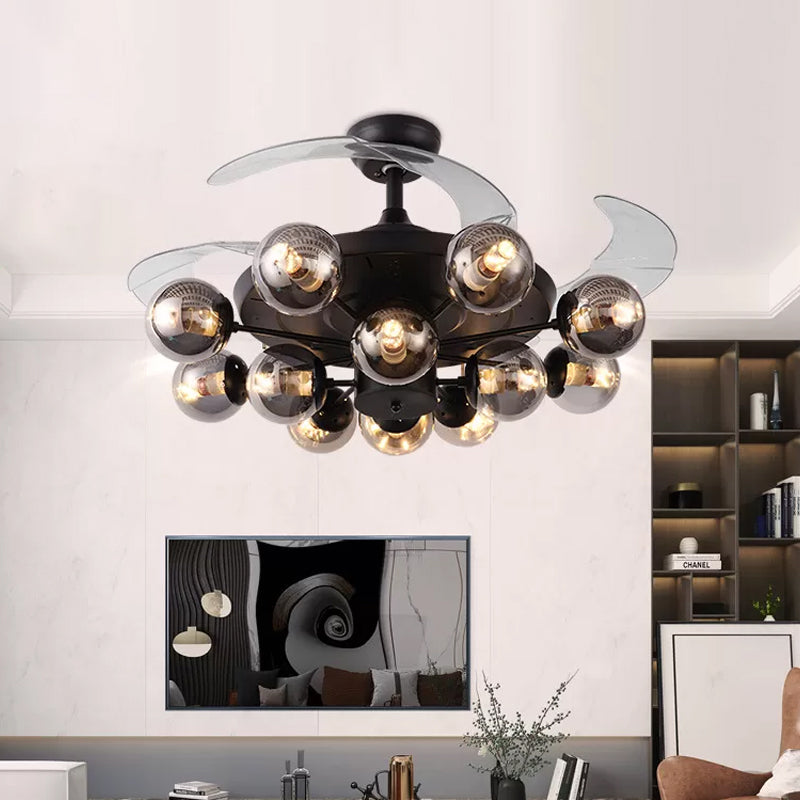 48" Wide Geometric Hanging Fan Light Modernity Metal Black Semi-Flush Mount with 4 Blades