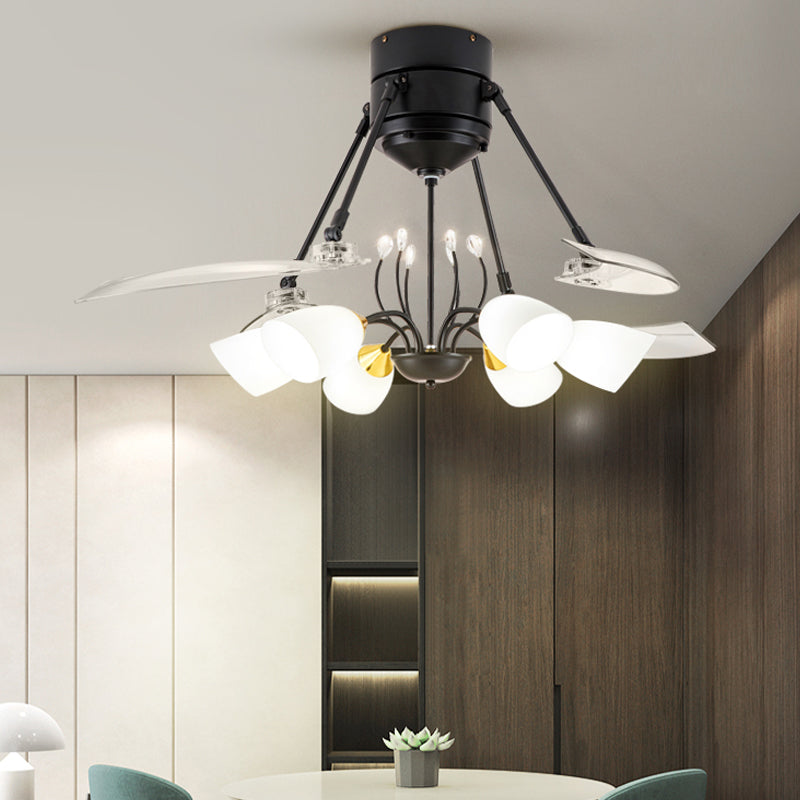 48" Wide Geometric Hanging Fan Light Modernity Metal Black Semi-Flush Mount with 4 Blades