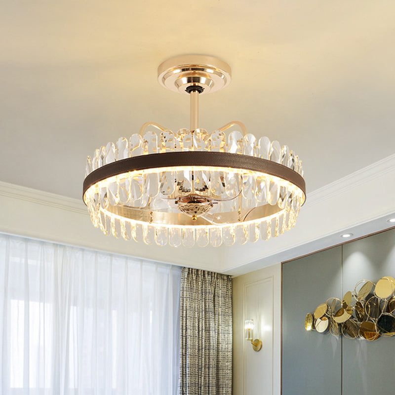 3-Blade Crystal Light Gold Pendant Fan Light Circle 31.5" Wide 8 Bulbs Traditional Semi-Flush Mount