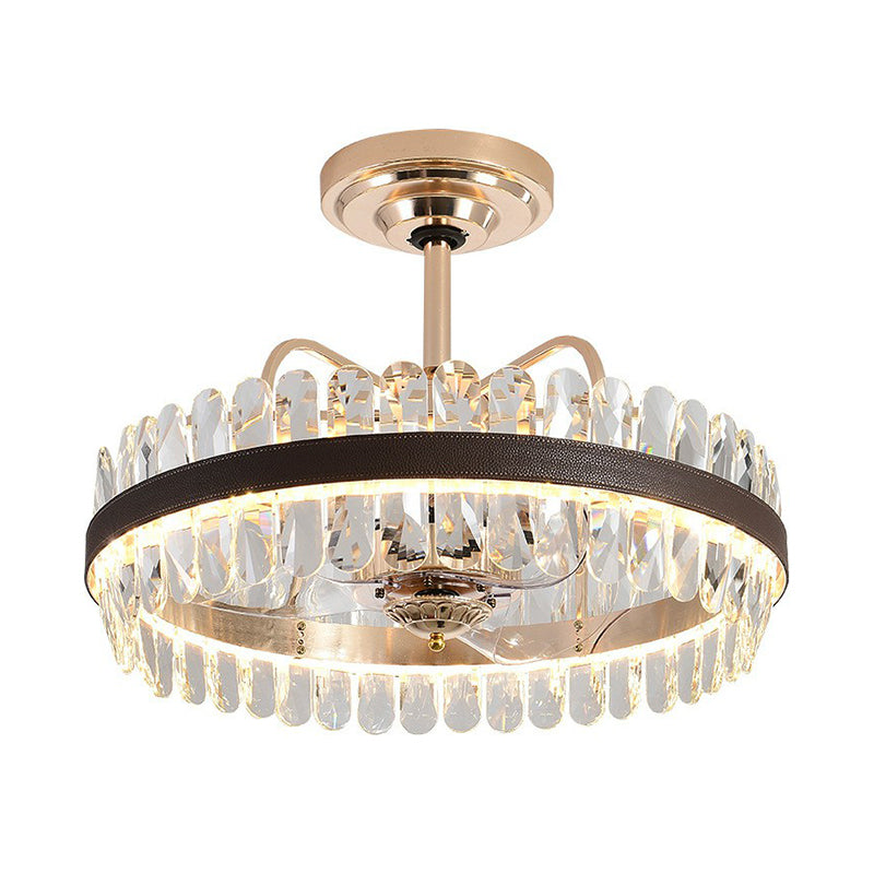 3-Blade Crystal Light Gold Pendant Fan Light Circle 31.5" Wide 8 Bulbs Traditional Semi-Flush Mount