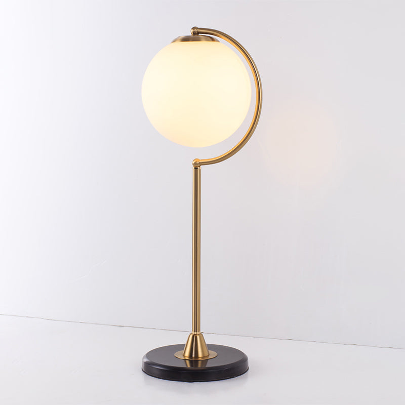 S/C Shaped/Bend Bedside Table Light Metal 1/2-Head Designer Night Lamp in Gold with Ball Cream Glass Shade