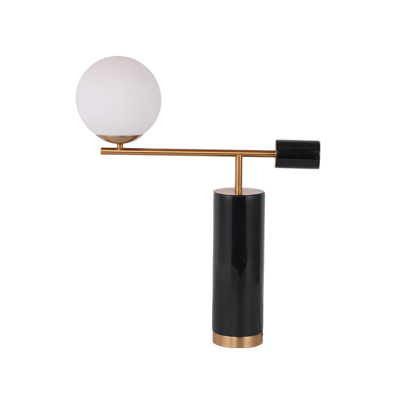 Designer Smoking Pipe Night Lamp Marble 1 Head Living Room Table Light in Black/White with Ball Opal Glass Shade