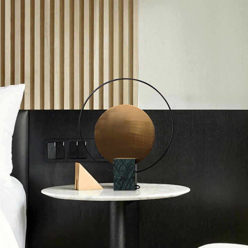 Designer Circular Nightstand Lamp Marble Single-Bulb Living Room Table Light in Black/Green and Brass