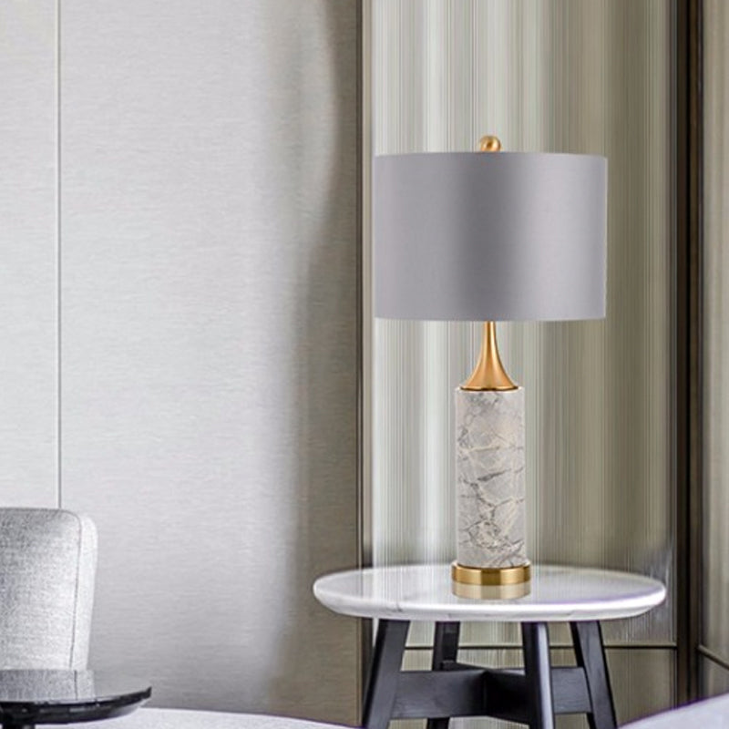 Trumpet Flared Nightstand Light Nordic Marble Single Antiqued Gold Table Lamp with Fabric Shade