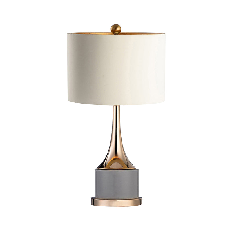 Trumpet Flared Nightstand Light Nordic Marble Single Antiqued Gold Table Lamp with Fabric Shade