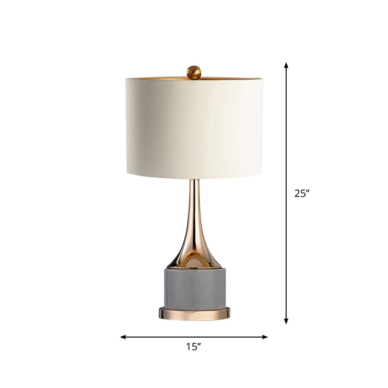 Trumpet Flared Nightstand Light Nordic Marble Single Antiqued Gold Table Lamp with Fabric Shade