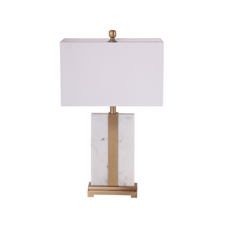 White Rectangle Nightstand Lamp Modern 1-Light Fabric Table Light with Marble Base