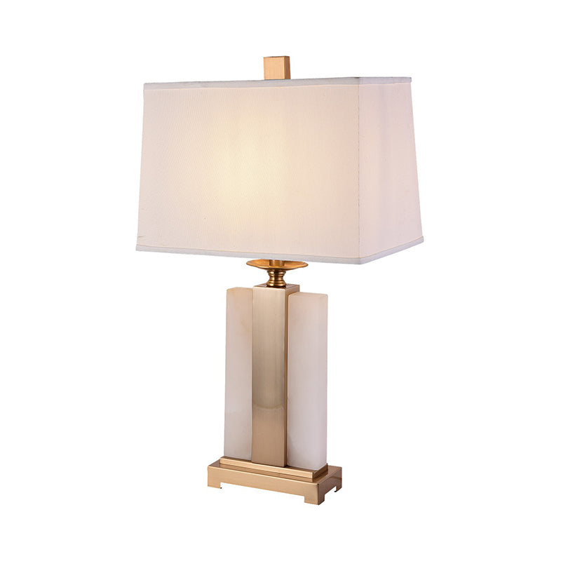 1 Bulb Living Room Night Light Minimalist White and Brass Table Lamp with Rectangle Fabric Shade