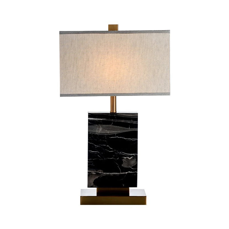 Black Rectangular Table Lighting Minimalist 1 Head Marble Nightstand Lamp with Fabric Shade