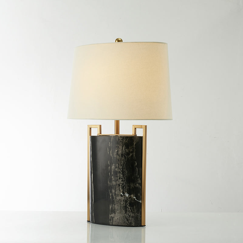 15"/18" W Minimalist 1-Light Night Lamp Black and White Tapered Table Light with Fabric Shade and Marble Base