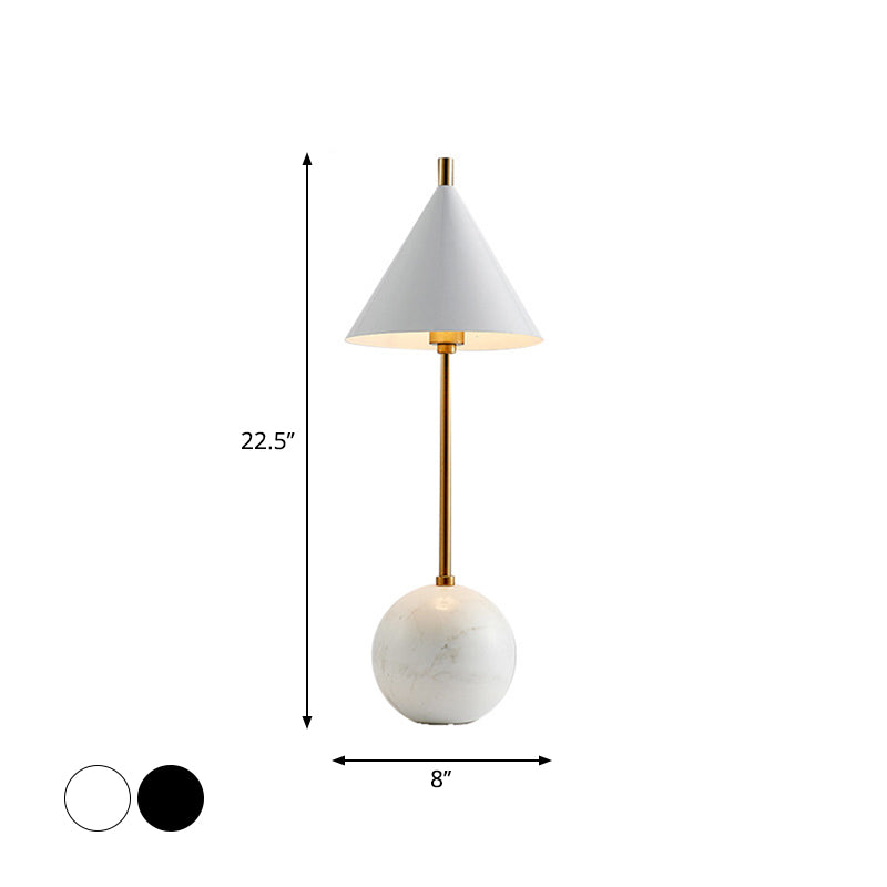 Globe Nightstand Light Nordic Marble 1-Light Black/White and Brass Table Lamp with Cone Shade