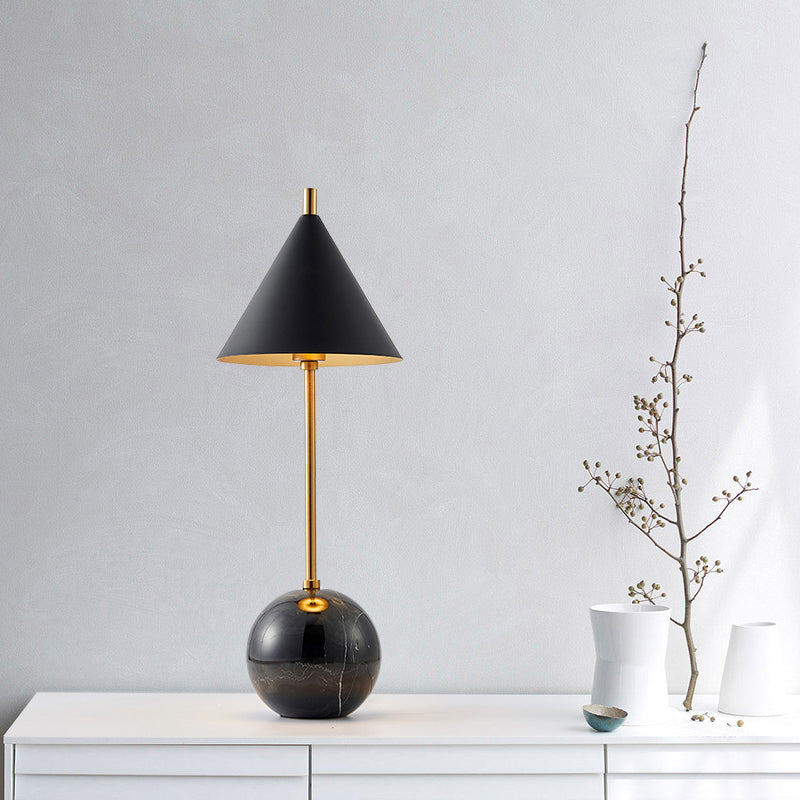 Globe Nightstand Light Nordic Marble 1-Light Black/White and Brass Table Lamp with Cone Shade