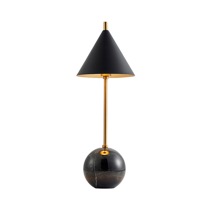 Globe Nightstand Light Nordic Marble 1-Light Black/White and Brass Table Lamp with Cone Shade