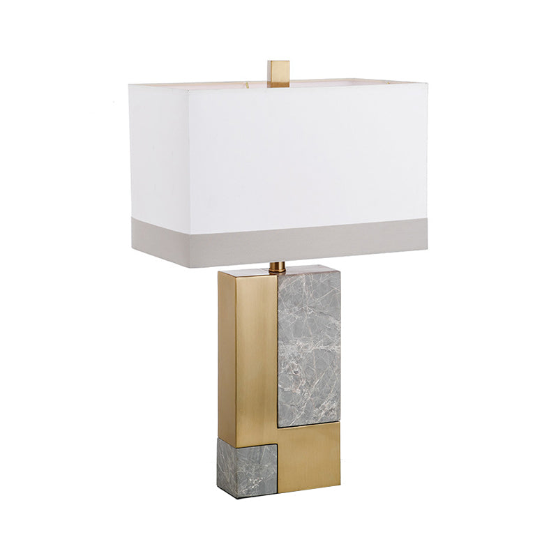 Rectangle Night Stand Light Minimalist Marble 1 Bulb Grey/White and Brass Colorblock Table Lamp with Fabric Shade