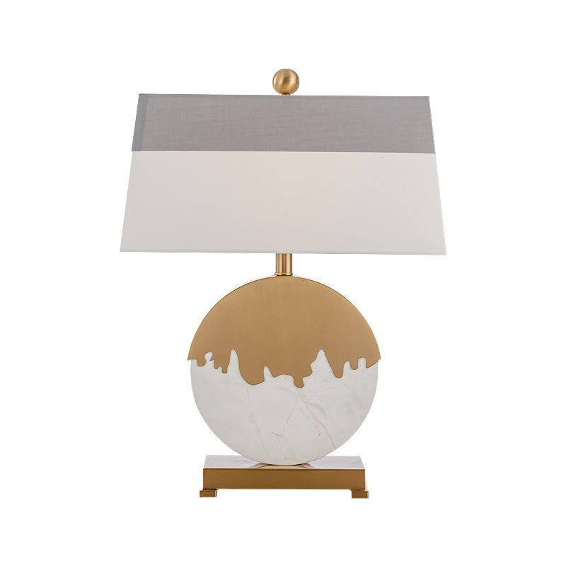 Pagoda Fabric Table Light Contemporary Single Brass and White Nightstand Lamp with Round Base