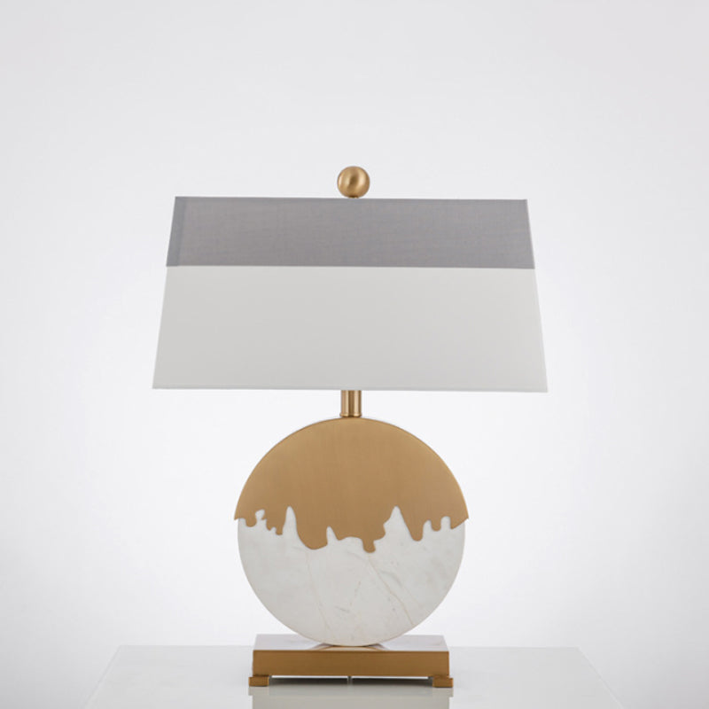 Pagoda Fabric Table Light Contemporary Single Brass and White Nightstand Lamp with Round Base