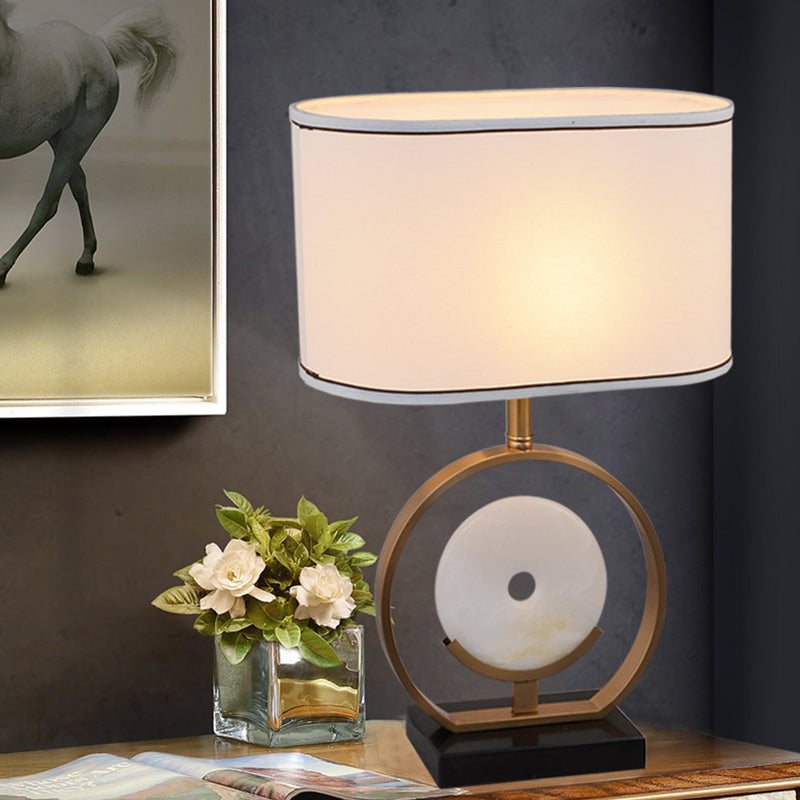 Ellipse Nightstand Light Modern Fabric 1 Light White Table Lamp with Faux Jade Decor