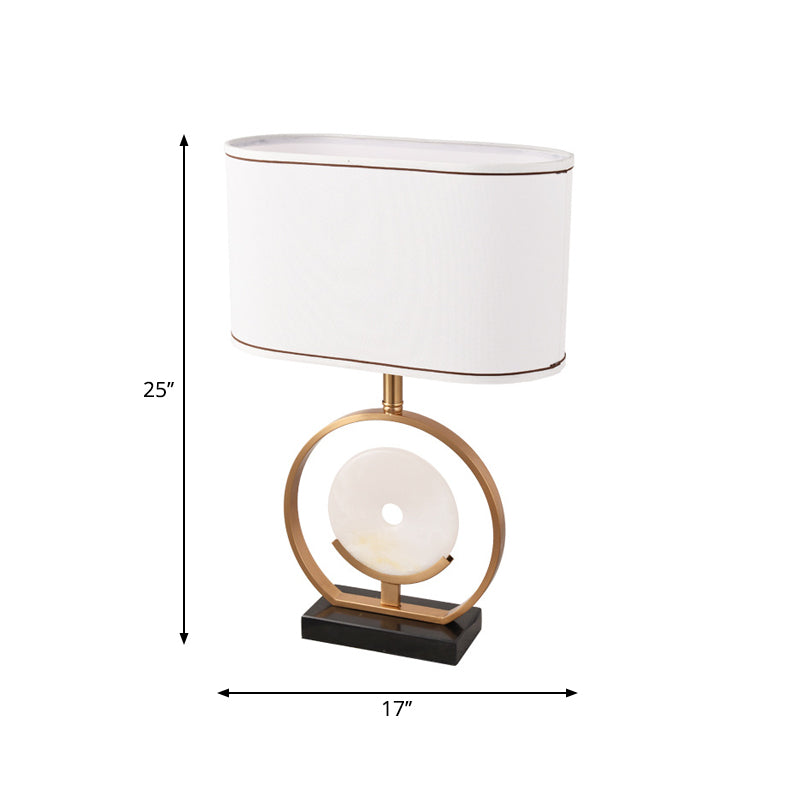 Ellipse Nightstand Light Modern Fabric 1 Light White Table Lamp with Faux Jade Decor