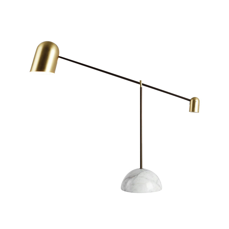 Brass Dome Night Table Light Post-Modern 1 Head Metal Nightstand Lamp with White Marble Base