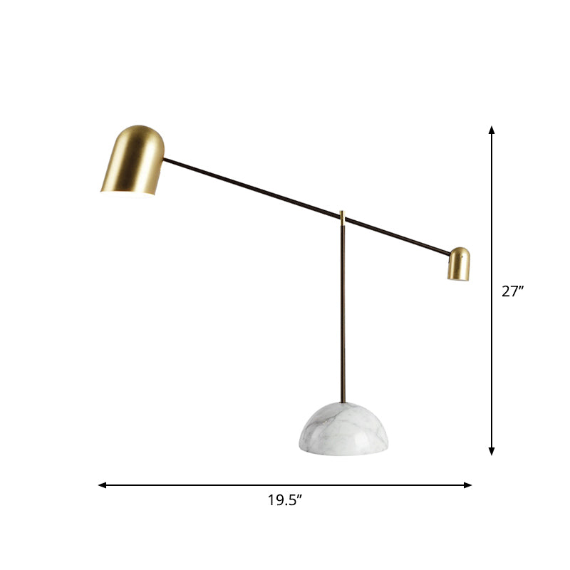 Brass Dome Night Table Light Post-Modern 1 Head Metal Nightstand Lamp with White Marble Base