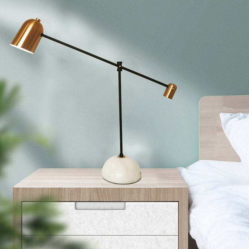 Single Study Desk Lamp Designer White-Brass Balance Arm Reading Light with Bell Metal Shade