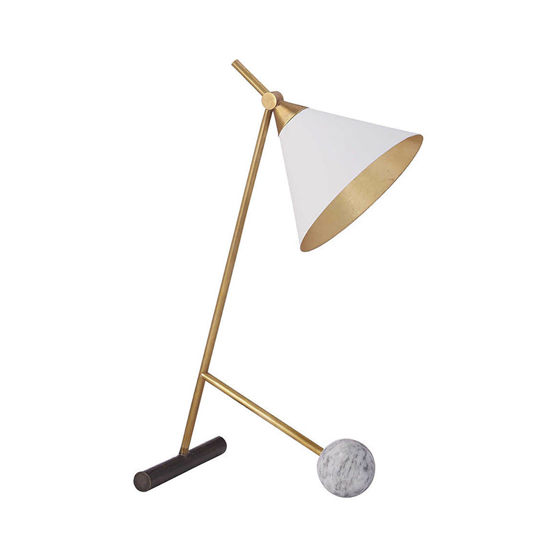 White and Brass Cone Night Light Postmodern 1 Head Metal 2-Leg Table Lamp for Bedroom