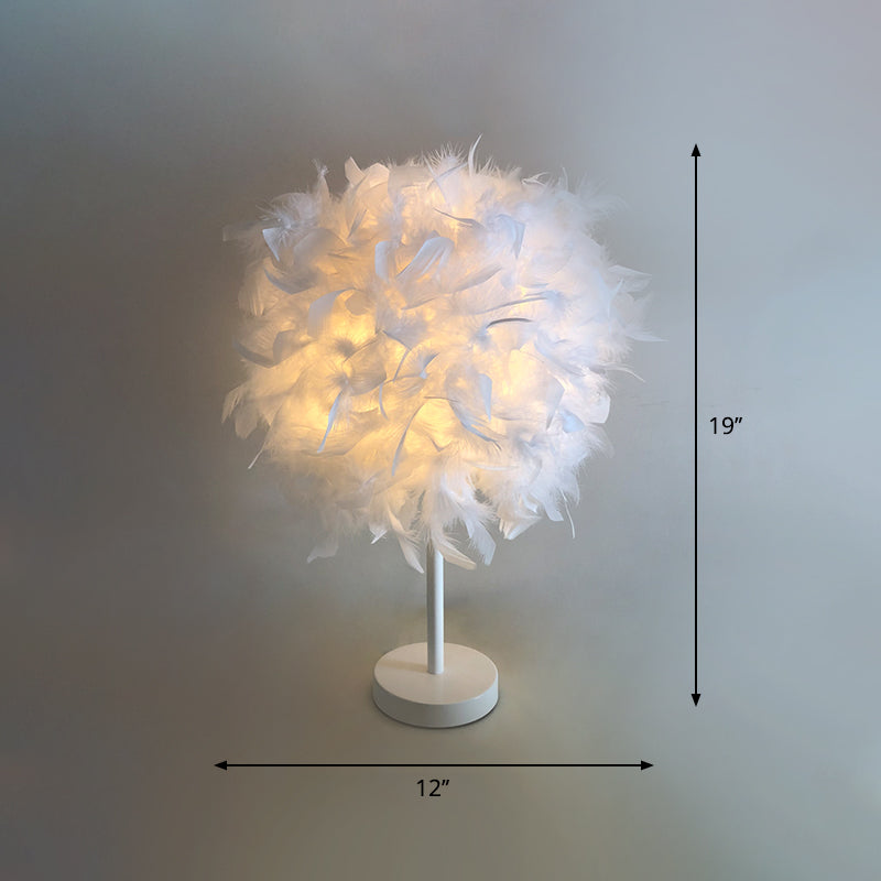 Feather Sphere Nightstand Light Nordic Style 1-Light White Table Lamp for Bedroom