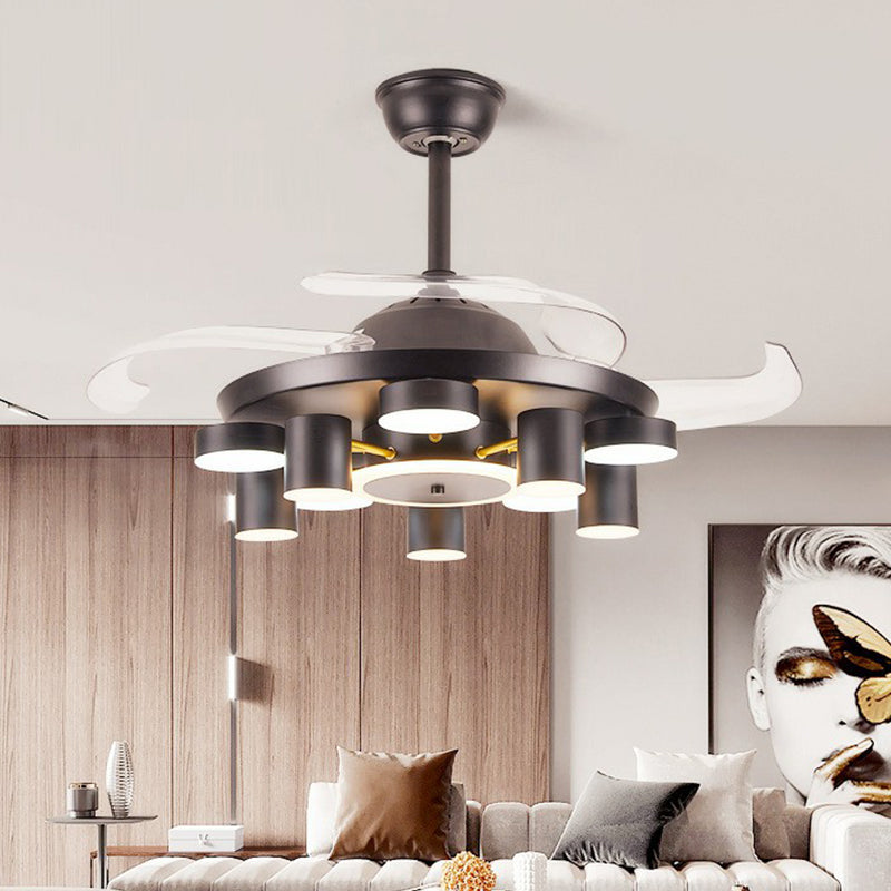 Round Bedroom Hanging Fan Lamp Metal 42" Wide LED Contemporary Semi Flush Ceiling Light, 4 Blades