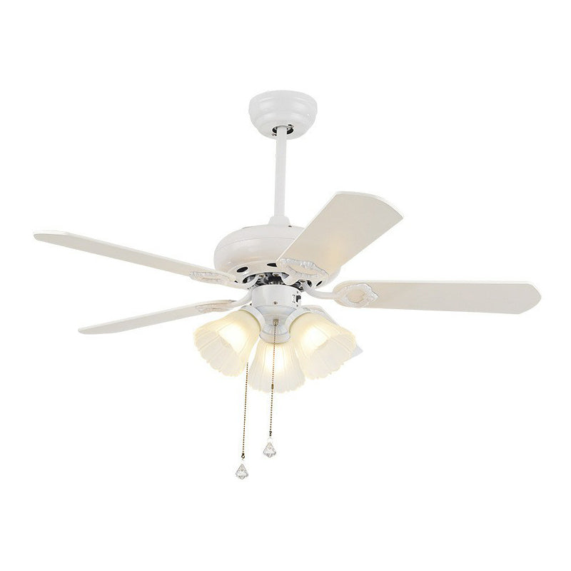 3-blade matglas wit plafondventilator lamp bell 42 "brede 3 koppen traditionele semi-flush light armatuur