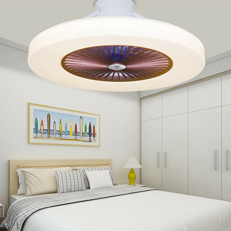 23" Wide Circular Semi Flush Modern Acrylic Living Room LED Ceiling Fan Light Fixture with 6 Blades