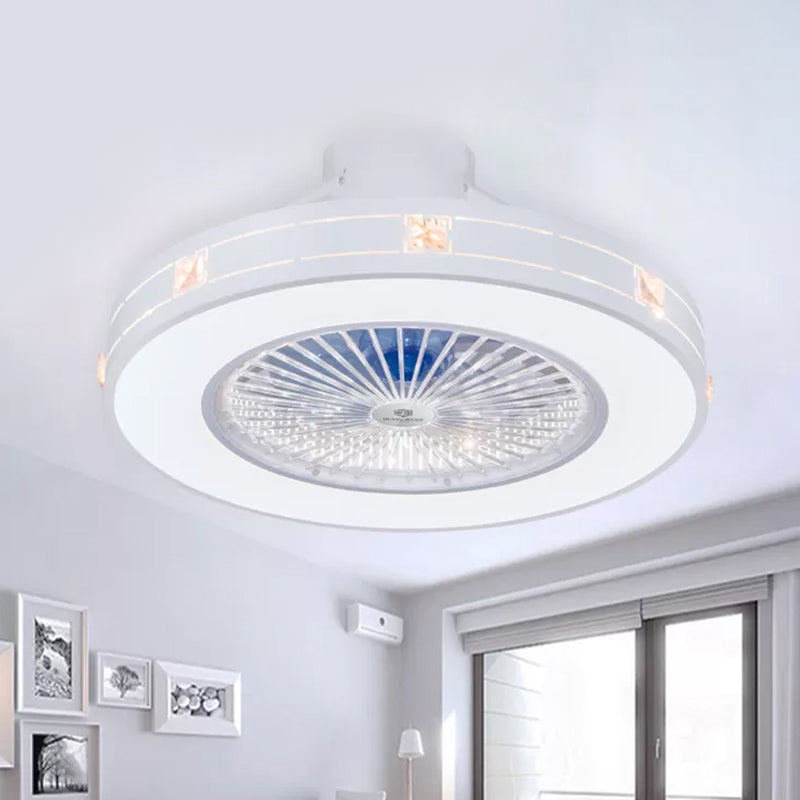 23" Wide Circular Semi Flush Modern Acrylic Living Room LED Ceiling Fan Light Fixture with 6 Blades