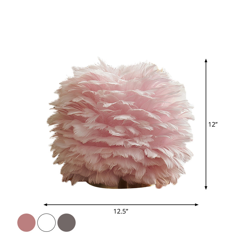 Grey/White/Pink Spherical Night Lamp Nordic Single-Bulb Feather Table Stand Light for Living Room