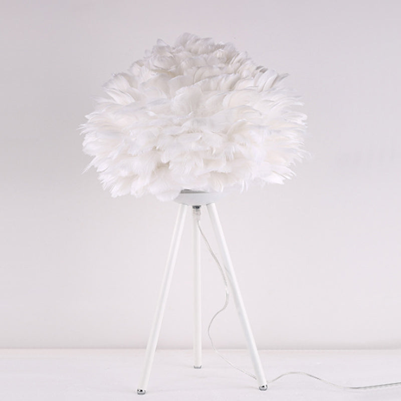 Bloom Nightstand Lamp Nordic Feather Single White/Pink Table Light with White/Gold Tripod for Bedroom