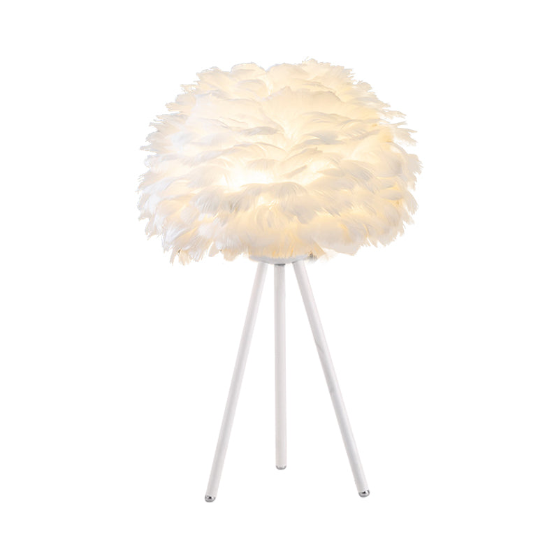 Bloom Nightstand Lamp Nordic Feather Single White/Pink Table Light with White/Gold Tripod for Bedroom