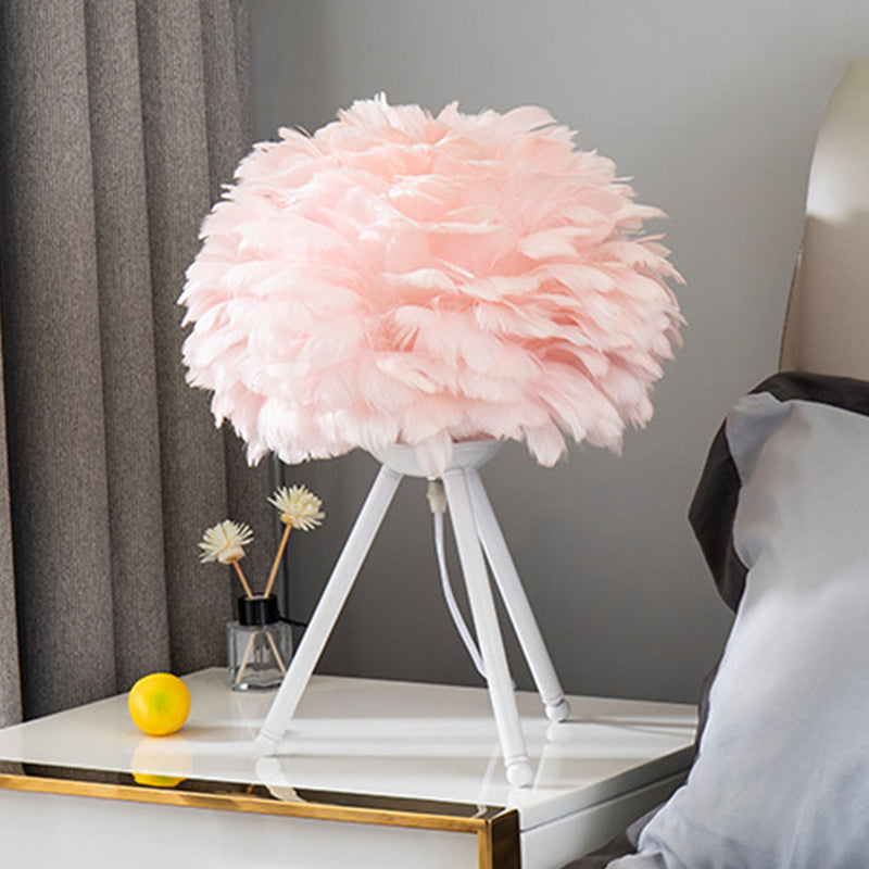 Bloom Nightstand Lamp Nordic Feather Single White/Pink Table Light with White/Gold Tripod for Bedroom