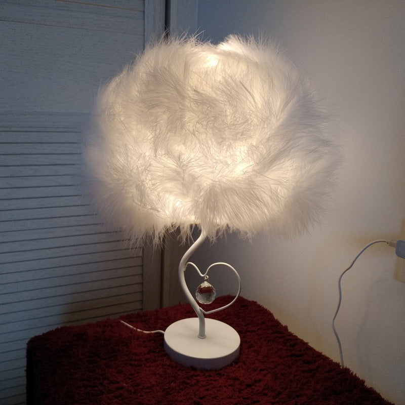 Feather Cloud Table Lamp Romantic Nordic 1 Bulb White Night Light with Crystal Accent