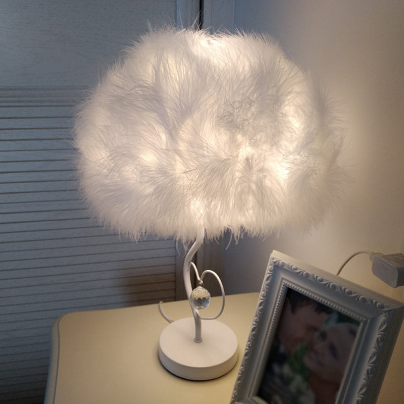 Feather Cloud Table Lamp Romantic Nordic 1 Bulb White Night Light with Crystal Accent