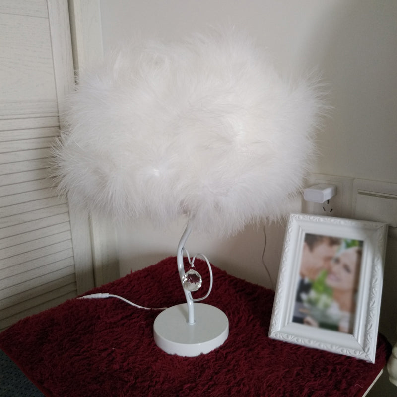 Feather Cloud Table Lamp Romantic Nordic 1 Bulb White Night Light with Crystal Accent