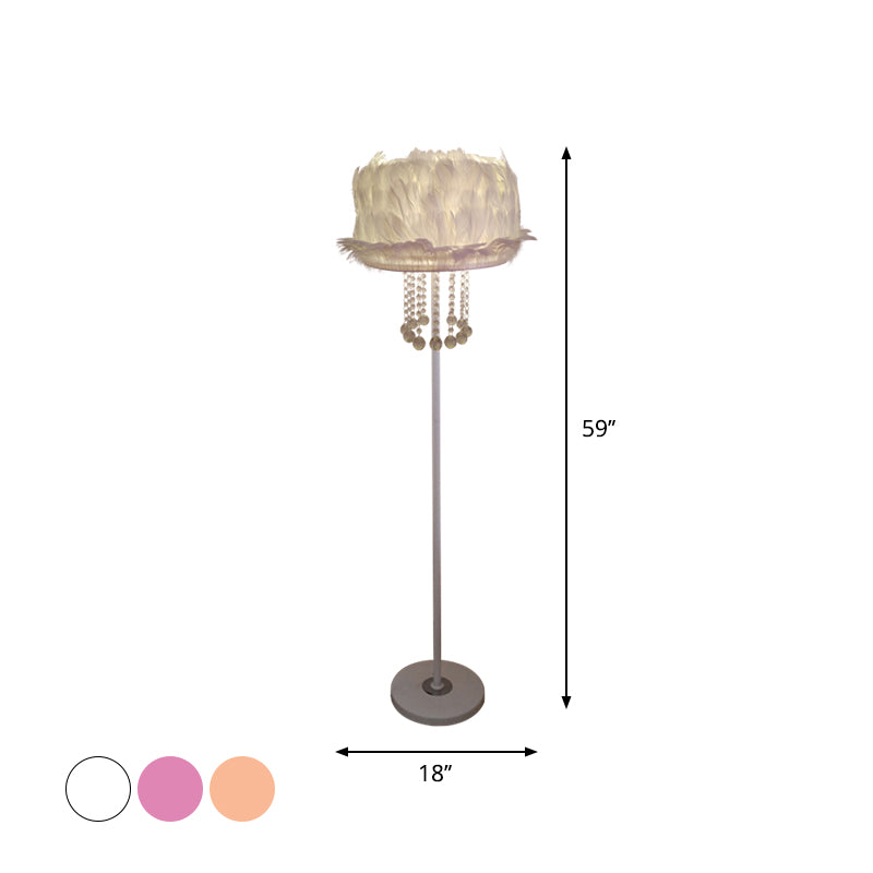 Abricot / White / Pink Lotus Floor Light Novelty Nordic 1 Bulb Feather Stand Up Lampe avec des orbes en cristal