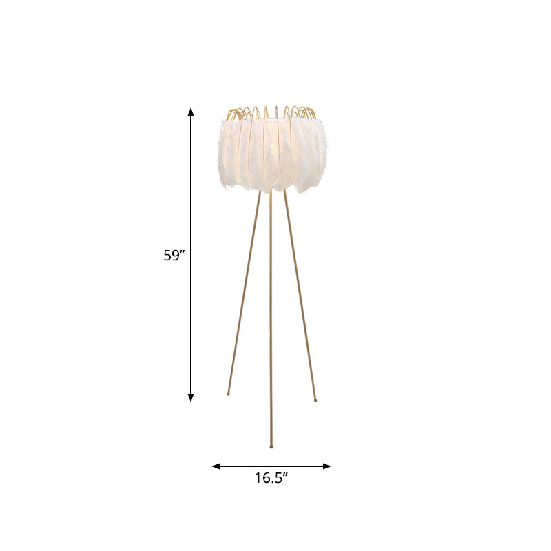 Planchers de tambour debout clair post-moderne plume plume 1 trépied lampadaire trépied en laiton et blanc