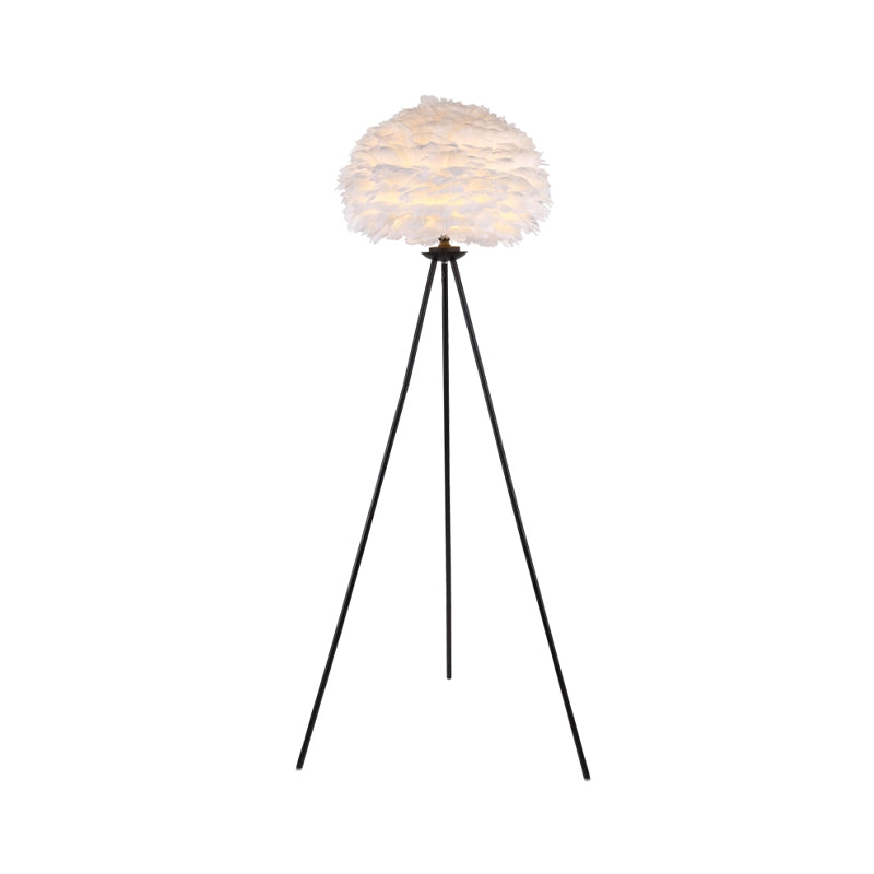 Dome Feather Floor Lamp Minimalist Single Grey/White/Pink Floor Light with Black/White/Gold Tripod for Bedroom