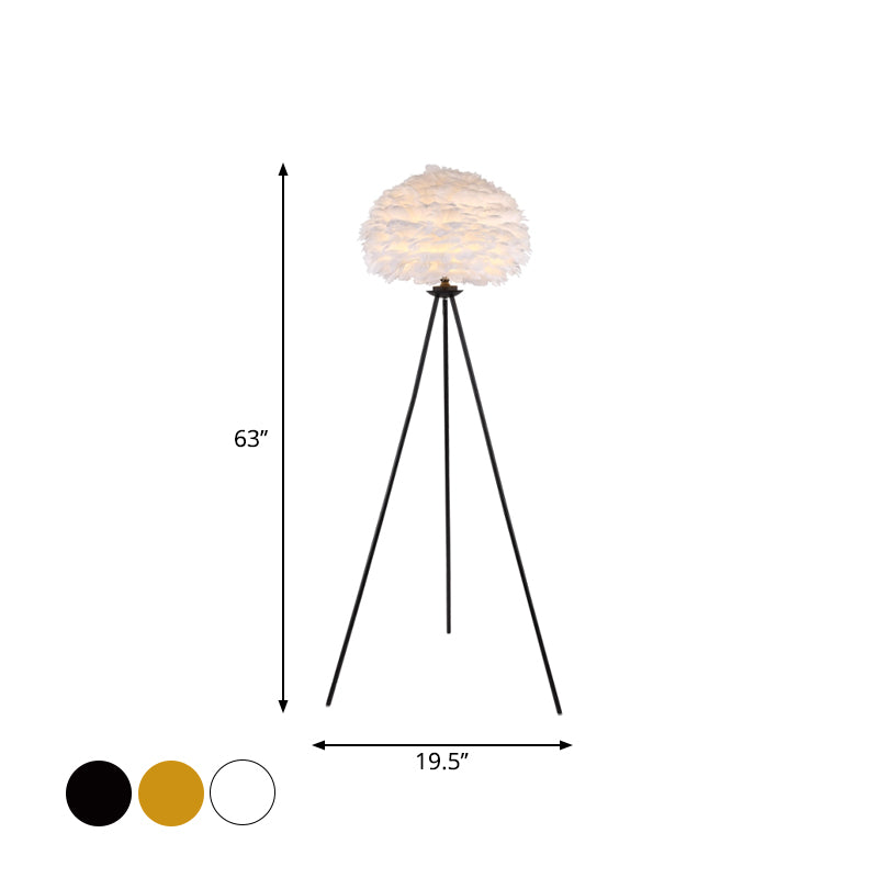 Dome Federstehlampe minimalistisch eingrau/weiß/rosa Bodenlicht mit Schwarz/Weiß/Gold -Stativ für Schlafzimmer