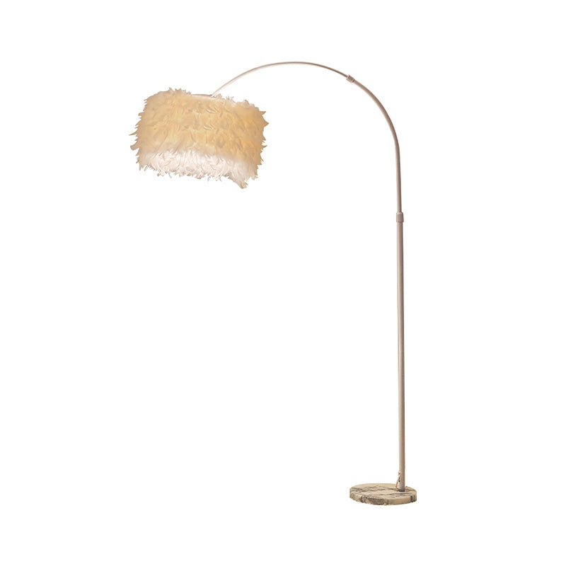 Plume en forme de tambour lampe debout nordique 1-bulbe noir / blanc de col en ajustement de col en ajustement avec / sans plateau